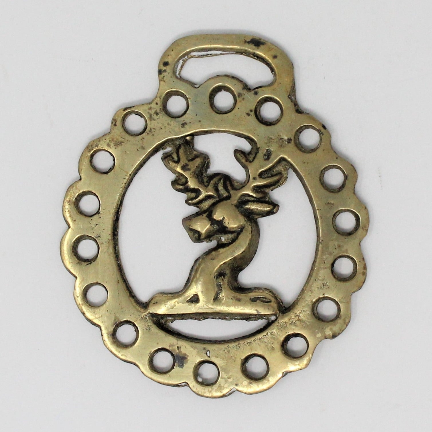 HORSE BRASS MEDALLION vintage brass horse harness medallion crest