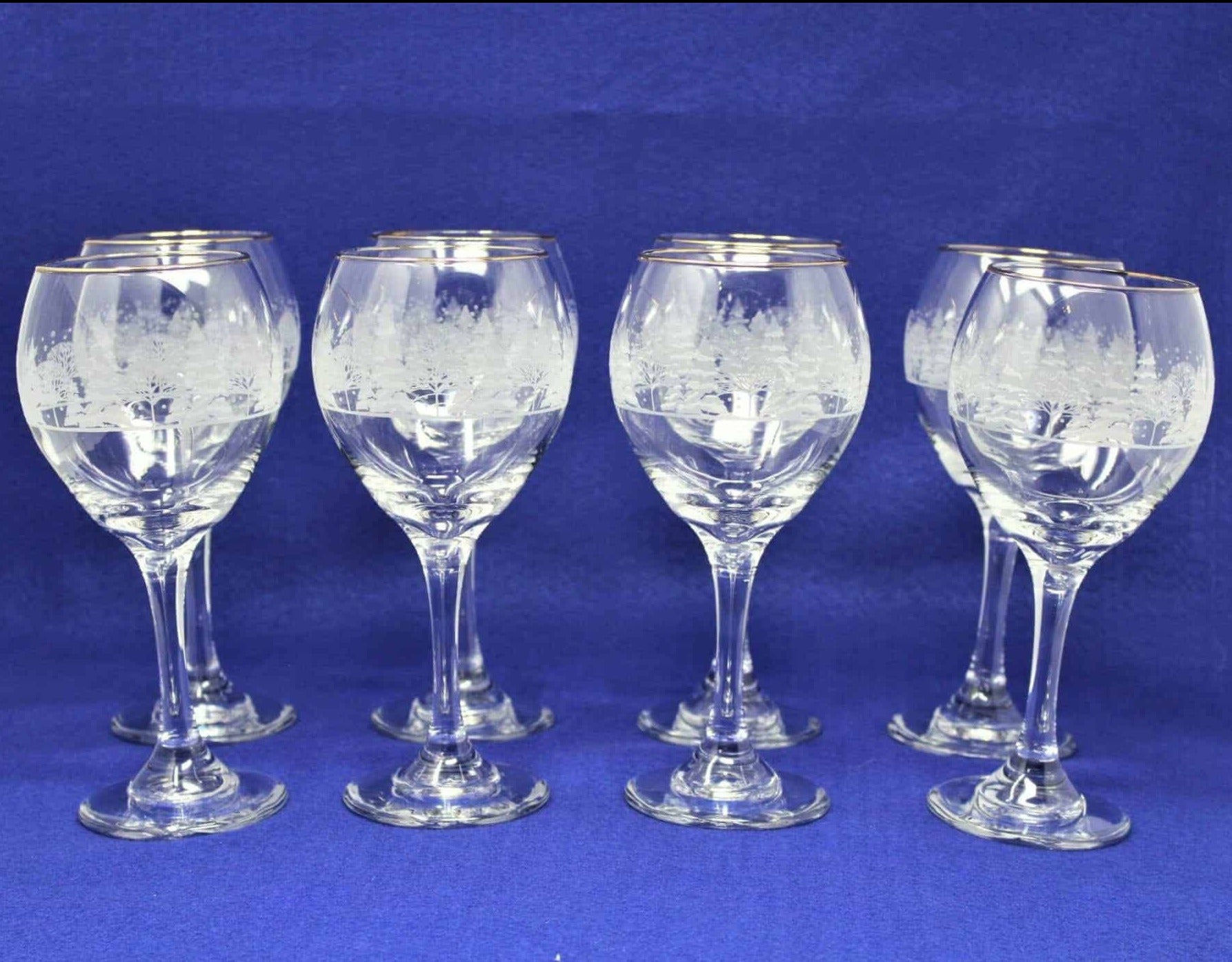 6 Vintage Etched Wine Glasses, Vintage 5 oz Claret Wine Glasses