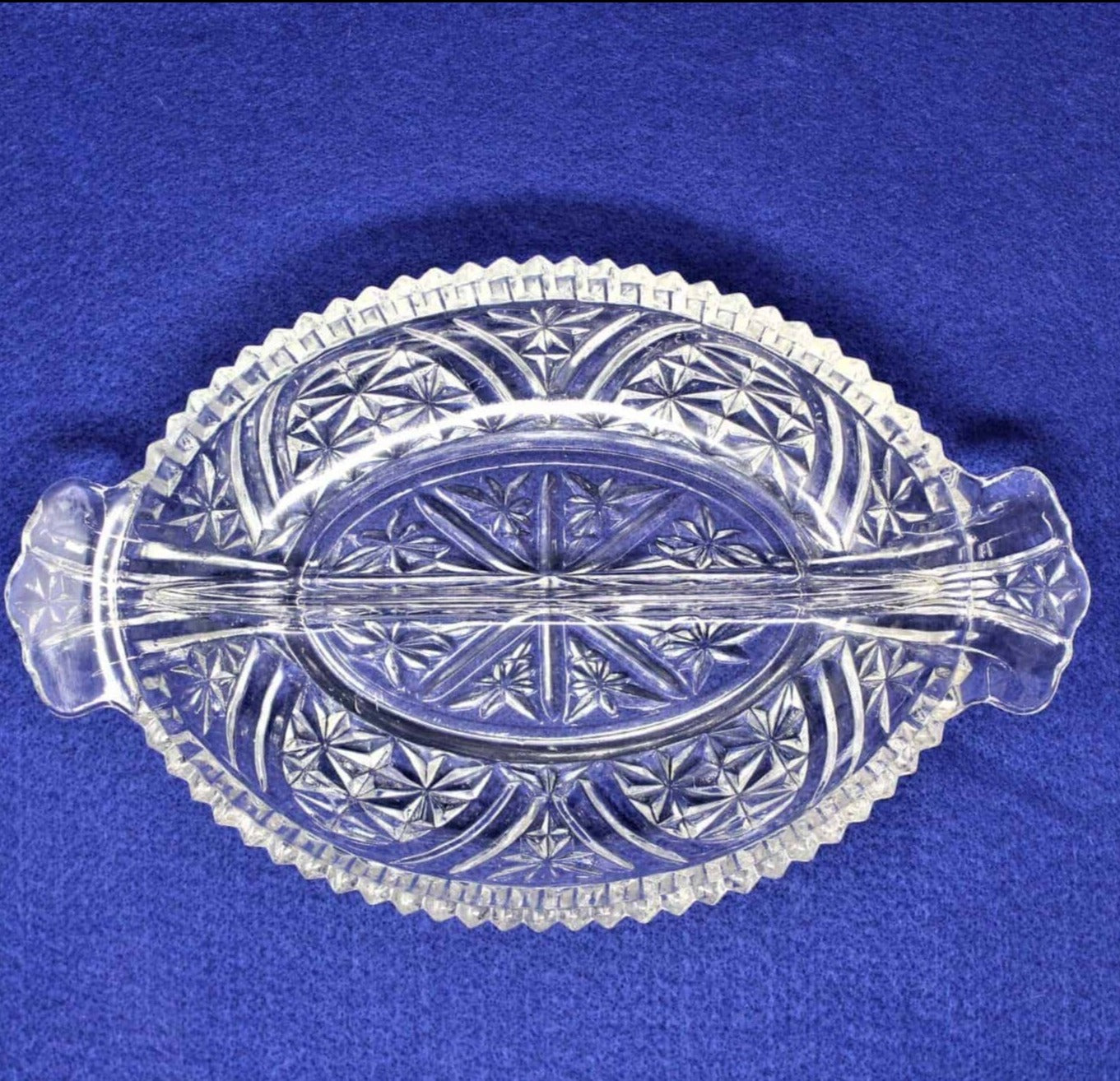 ANCHOR HOCKING outlet Cut Glass Serving Dish Modern Waves Oval Etched Large Size