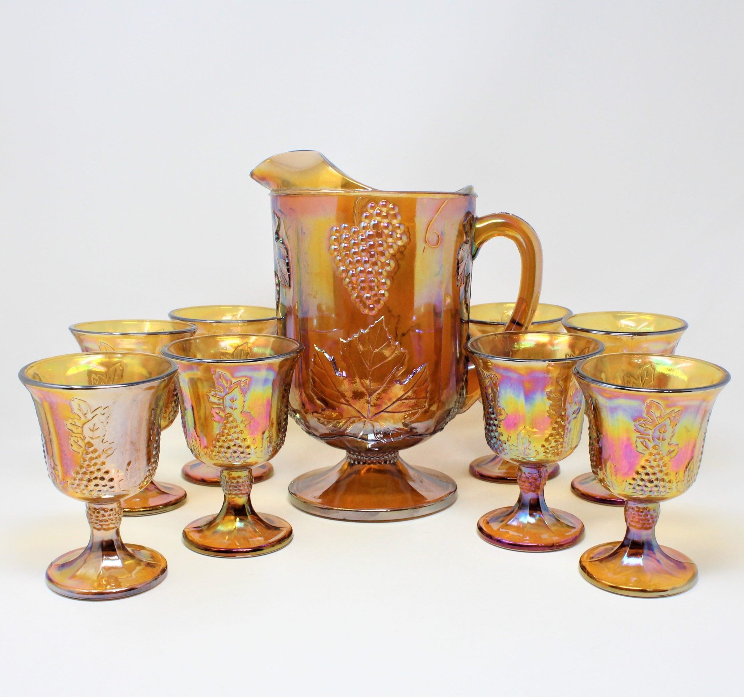 Pitcher & Glasses, Indiana Glass, Harvest Carnival Amber, Set of 9, Vi –  Antigo Trunk