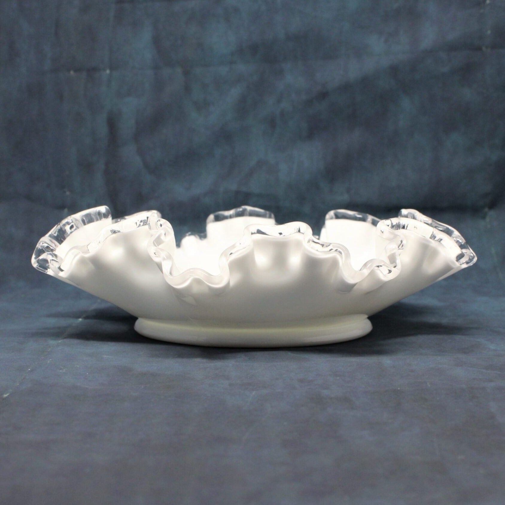 Vintage Fenton Silver Crest White Milk Glass Crimped Edge Footed Bowl hotsell 8