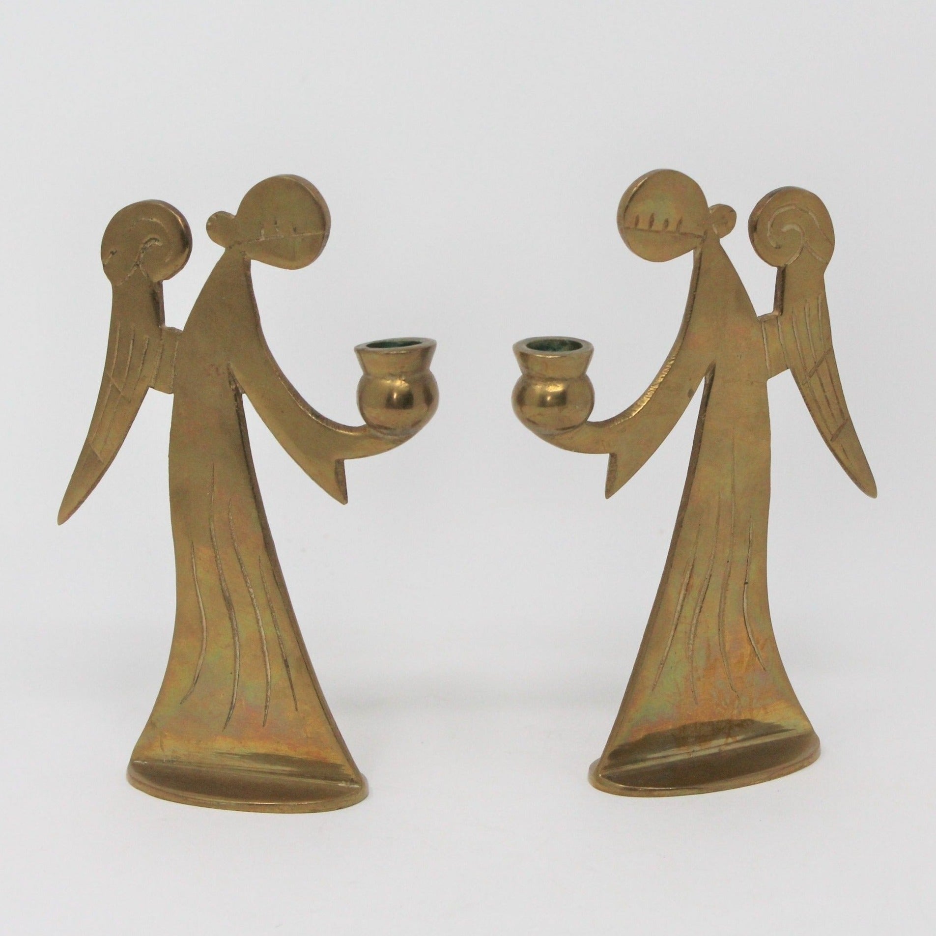 Candle Holders, Brass Angels, Set of 2, Hong Kong, Vintage