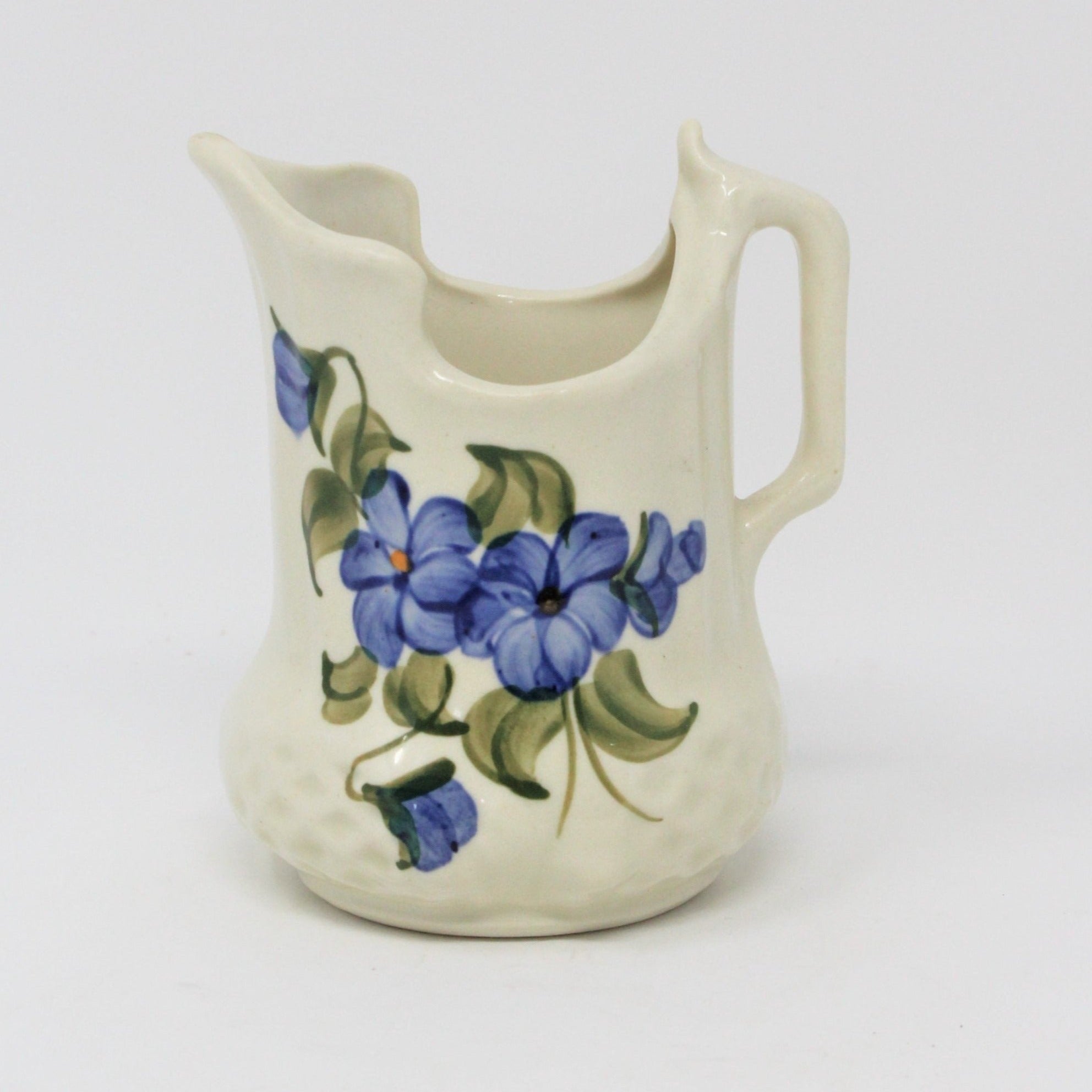 Vintage Blue Posy Pitcher Blue Flowers Bud Vase Cute Farm Creamer Pitcher  With Small Blue Flower Design Kitchen Decor 