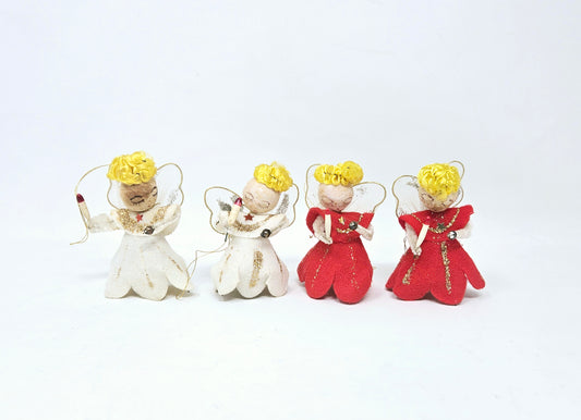 Ornaments, Angels Pipe Cleaner, Felt, Spun Cotton Christmas Angels Set of 2, Vintage Japan