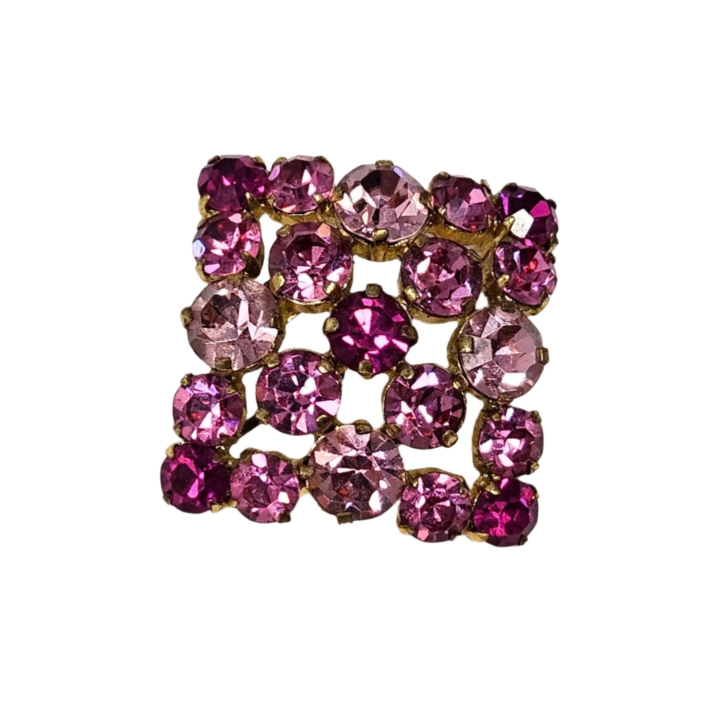 Brooch / Pin, Austrian Crystal Pink Rhinestones, Prong Set, Square Brooch, Vintage