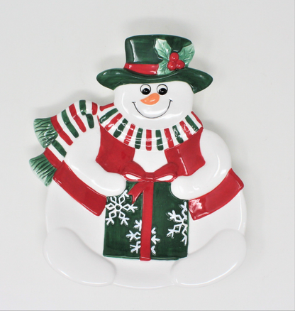 Serving Plate, Fitz and Floyd, Holiday Snowman, Canape Dish, Porcelain