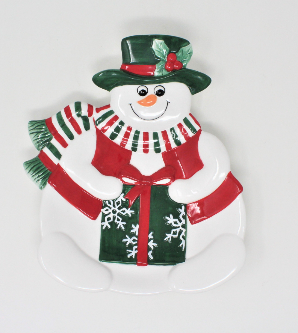 Serving Plate, Fitz and Floyd, Holiday Snowman, Canape Dish, Porcelain