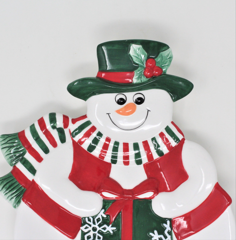 Serving Plate, Fitz and Floyd, Holiday Snowman, Canape Dish, Porcelain