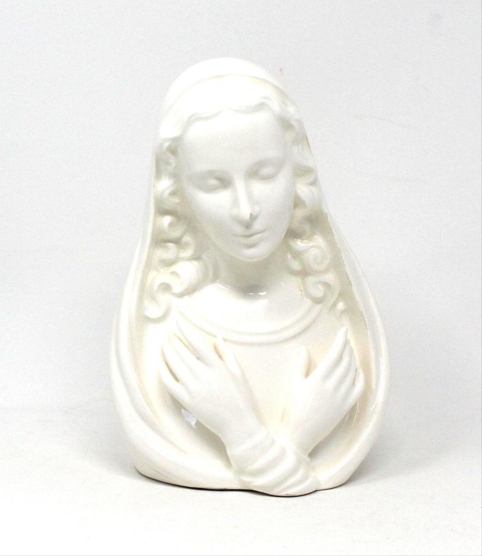 Planter / Wall Pocket Vase, Napco, Madonna / Virgin Mary Head Vase, White Porcelain, Vintage