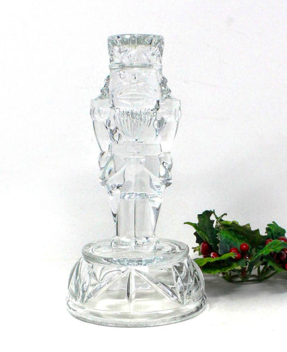 Candle Holder, Christmas Nutcracker, Crystal Clear Ind, 24% Lead Crystal, Vintage