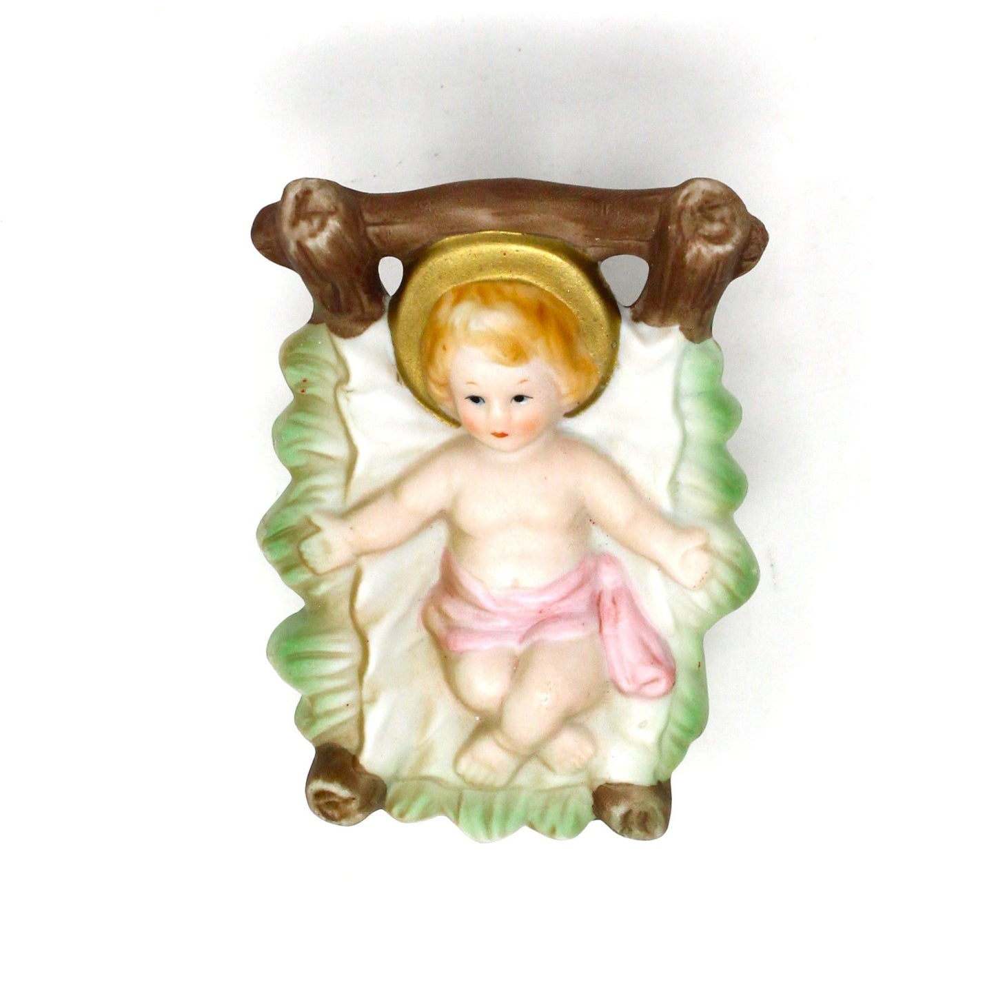 Figurine, Baby Jesus in Manger, Hand Painted, Gilded Porcelain, Japan, Vintage, RARE