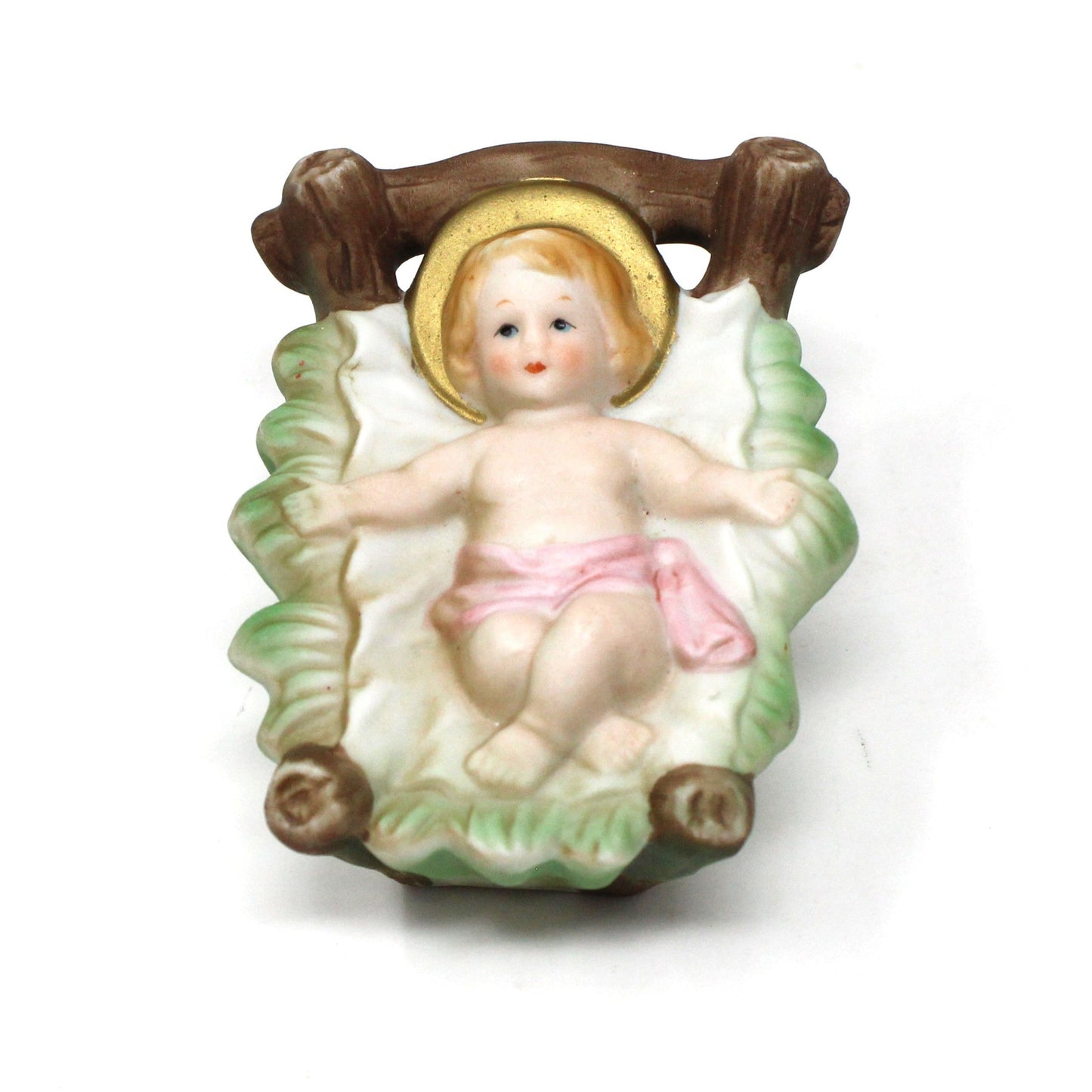 Figurine, Baby Jesus in Manger, Hand Painted, Gilded Porcelain, Japan, Vintage, RARE