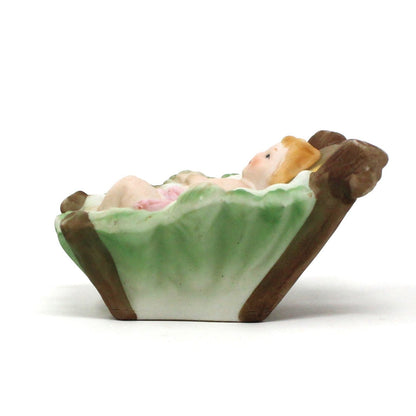 Figurine, Baby Jesus in Manger, Hand Painted, Gilded Porcelain, Japan, Vintage, RARE