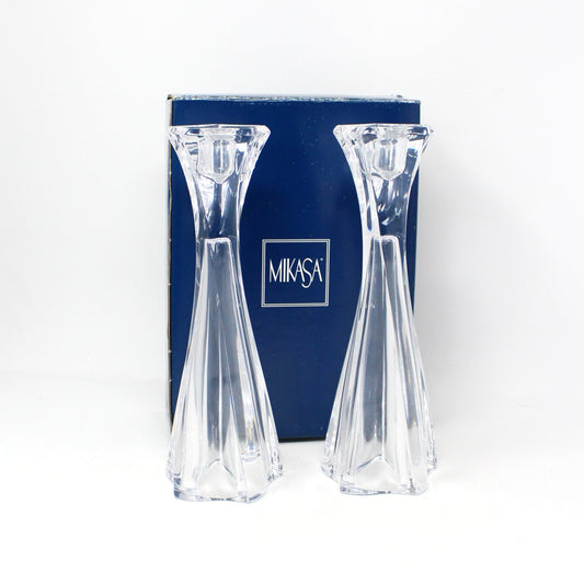 Candle Holders, Mikasa, Pacific Wave, Crystal Tapers, Set of 2 in Original Box