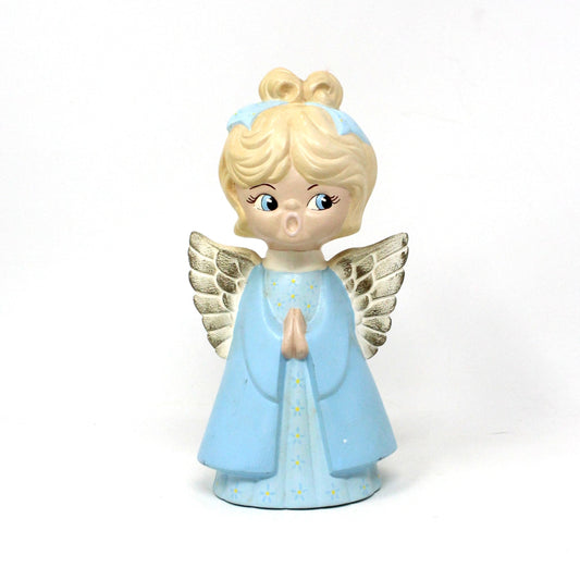 Figurine, Choir Angel, Singing Angel, Caroler, Hand Painted Ceramic, Hobbyist Mold, Christmas Decor, Blue & White, Vintage