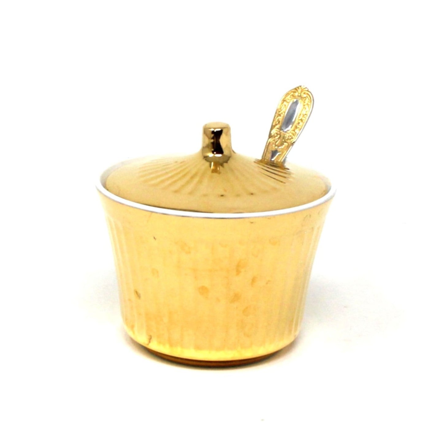 Condiment Jar, Royal Worcester, Jam / Jelly Pot with Lid and Spoon, Covered Sugar, Lustre Gold, Vintage, 1950's