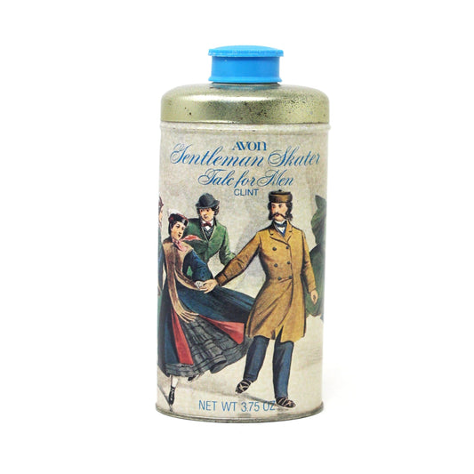 Shaker, Avon, Gentleman Skater Talc For Men, Metal Tin, Currier & Ives, Vintage Collectible