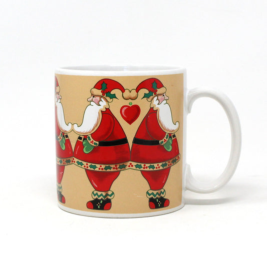 Mug, Russ Berrie, Coffee Mug, Christmas Santas with Hearts #9497, Ceramic, Vintage