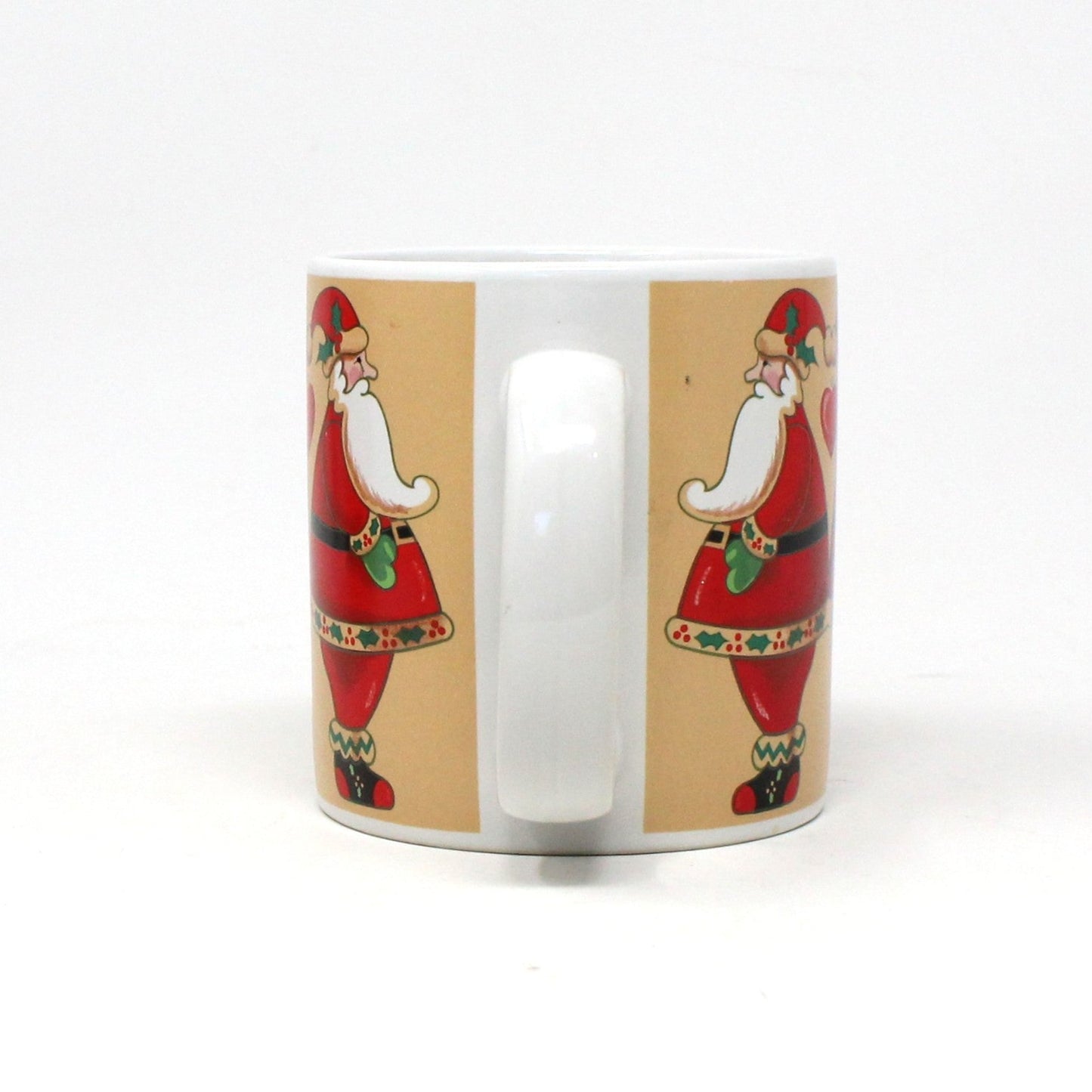 Mug, Russ Berrie, Coffee Mug, Christmas Santas with Hearts #9497, Ceramic, Vintage