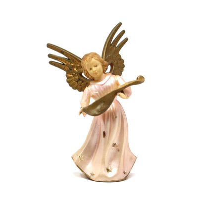 Ornaments, Angel Musicians, Christmas Ornaments, Set of 2, Pink & Blue, Plastic, Vintage, British Hong Kong