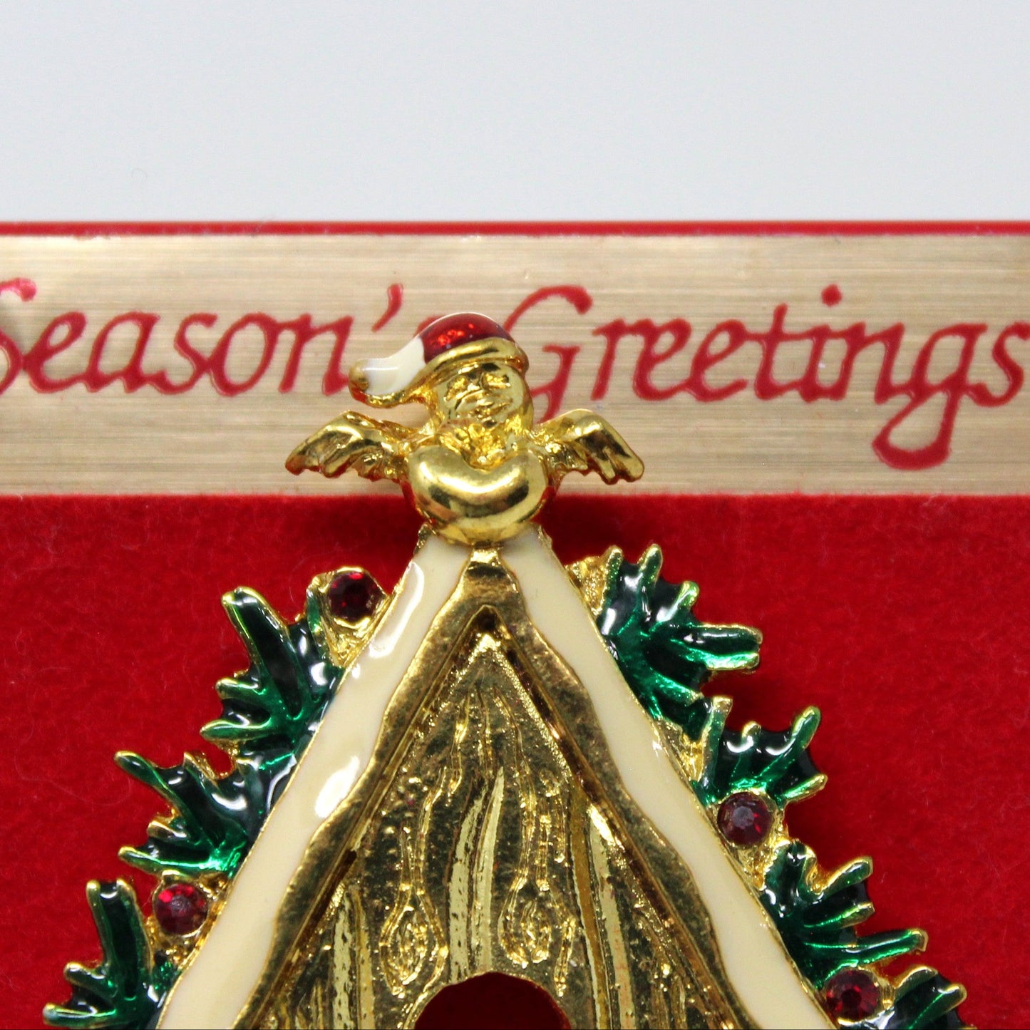 Brooch / Pin, Christmas Birdhouse Rhinestones & Enamel, Gold Tone, Vintage