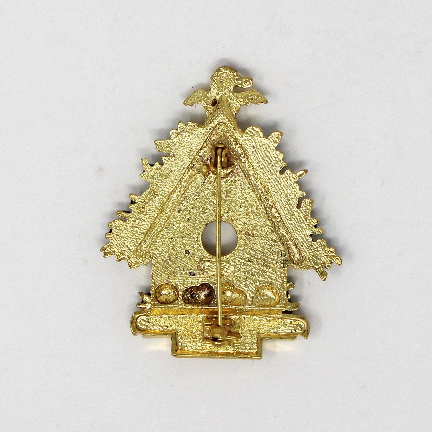 Brooch / Pin, Christmas Birdhouse Rhinestones & Enamel, Gold Tone, Vintage