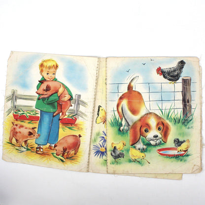 Children's Book, Saalfield Cloth Book, Baby's Farm Friends, Vintage 1957