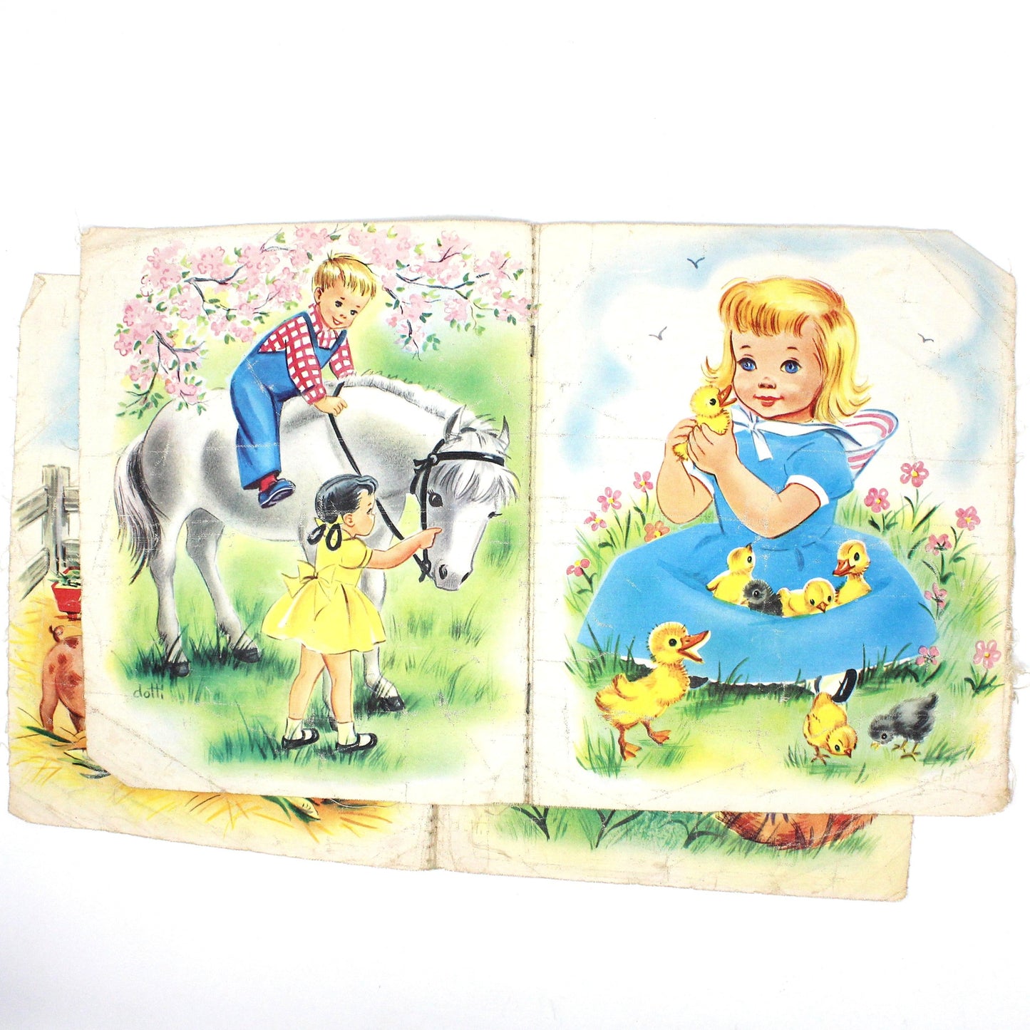 Children's Book, Saalfield Cloth Book, Baby's Farm Friends, Vintage 1957