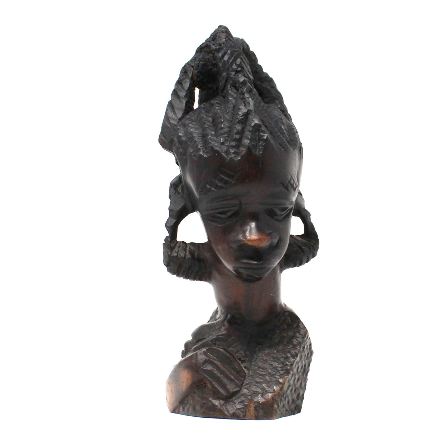 Sculpture, African Malawi Woman with Baby, Carved Bust, Solid Mahogany / Ebony, Vintage