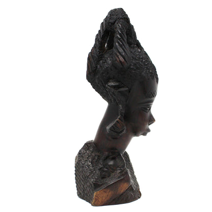 Sculpture, African Malawi Woman with Baby, Carved Bust, Solid Mahogany / Ebony, Vintage