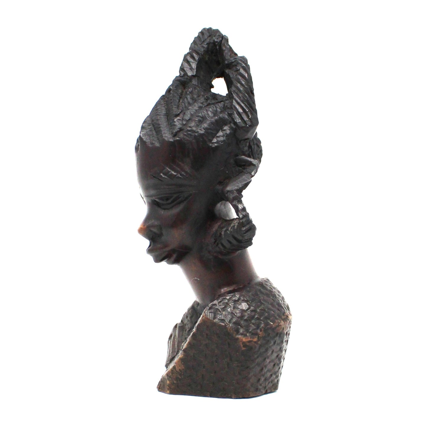 Sculpture, African Malawi Woman with Baby, Carved Bust, Solid Mahogany / Ebony, Vintage