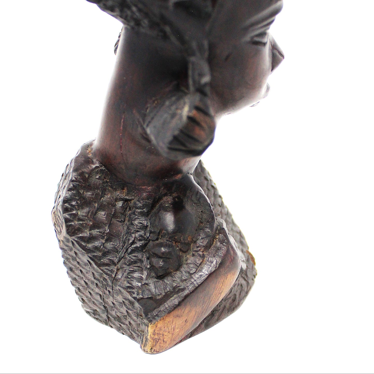 Sculpture, African Malawi Woman with Baby, Carved Bust, Solid Mahogany / Ebony, Vintage