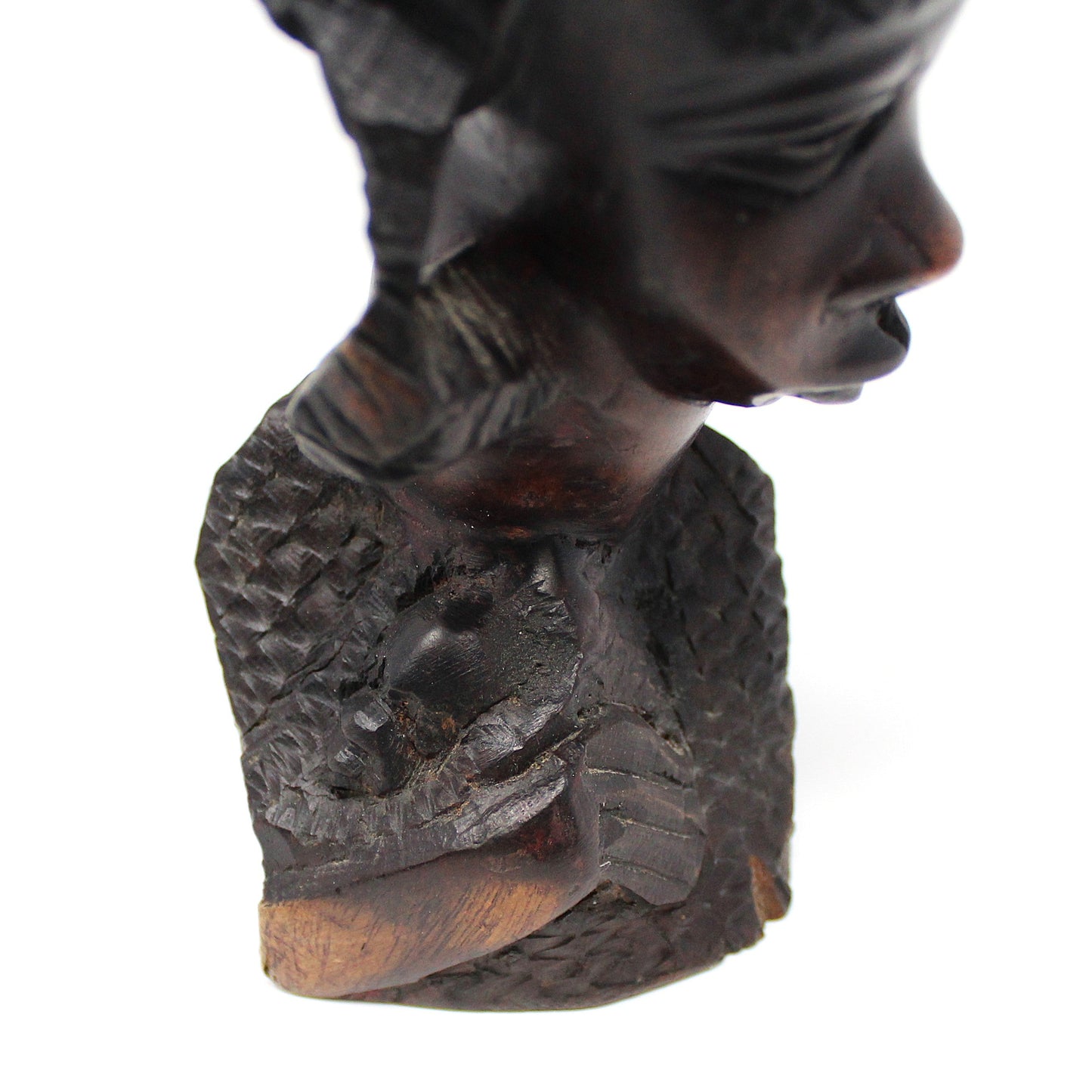 Sculpture, African Malawi Woman with Baby, Carved Bust, Solid Mahogany / Ebony, Vintage