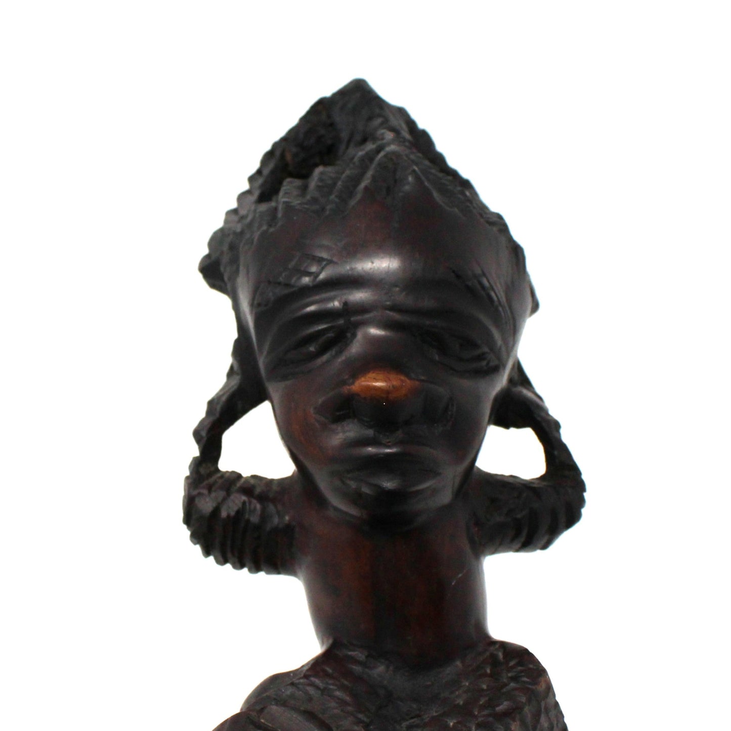 Sculpture, African Malawi Woman with Baby, Carved Bust, Solid Mahogany / Ebony, Vintage