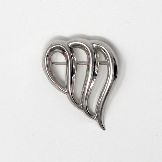 Brooch / Pin, Beau Ster, Open Heart 3 Loop Pin, Sterling Silver, Modernist, Vintage