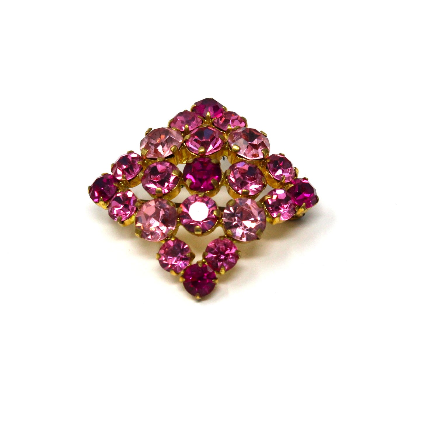 Brooch / Pin, Austrian Crystal Pink Rhinestones, Prong Set, Square Brooch, Vintage