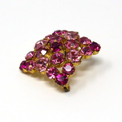 Brooch / Pin, Austrian Crystal Pink Rhinestones, Prong Set, Square Brooch, Vintage