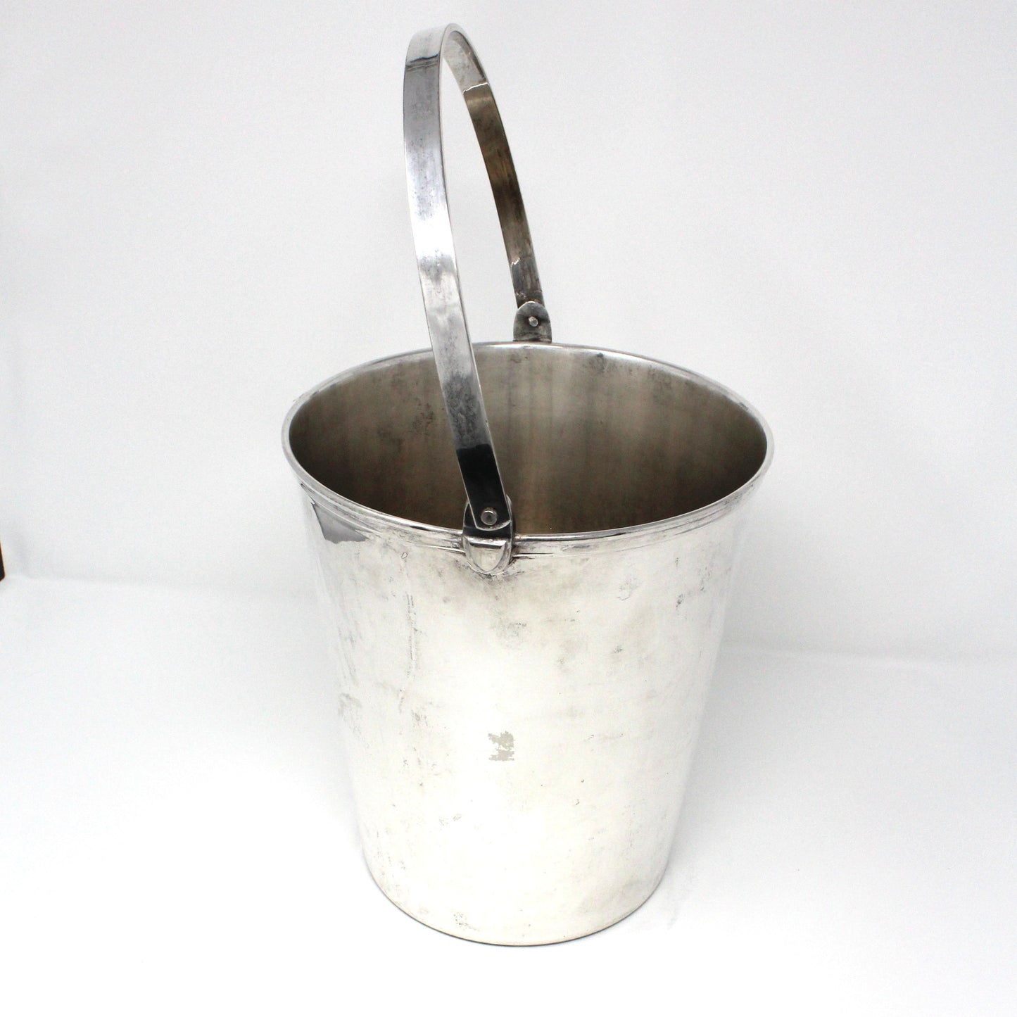 Ice Bucket, Champagne Bucket, Ice Pail, Hinged Handle & Ribbed Banding, Vintage