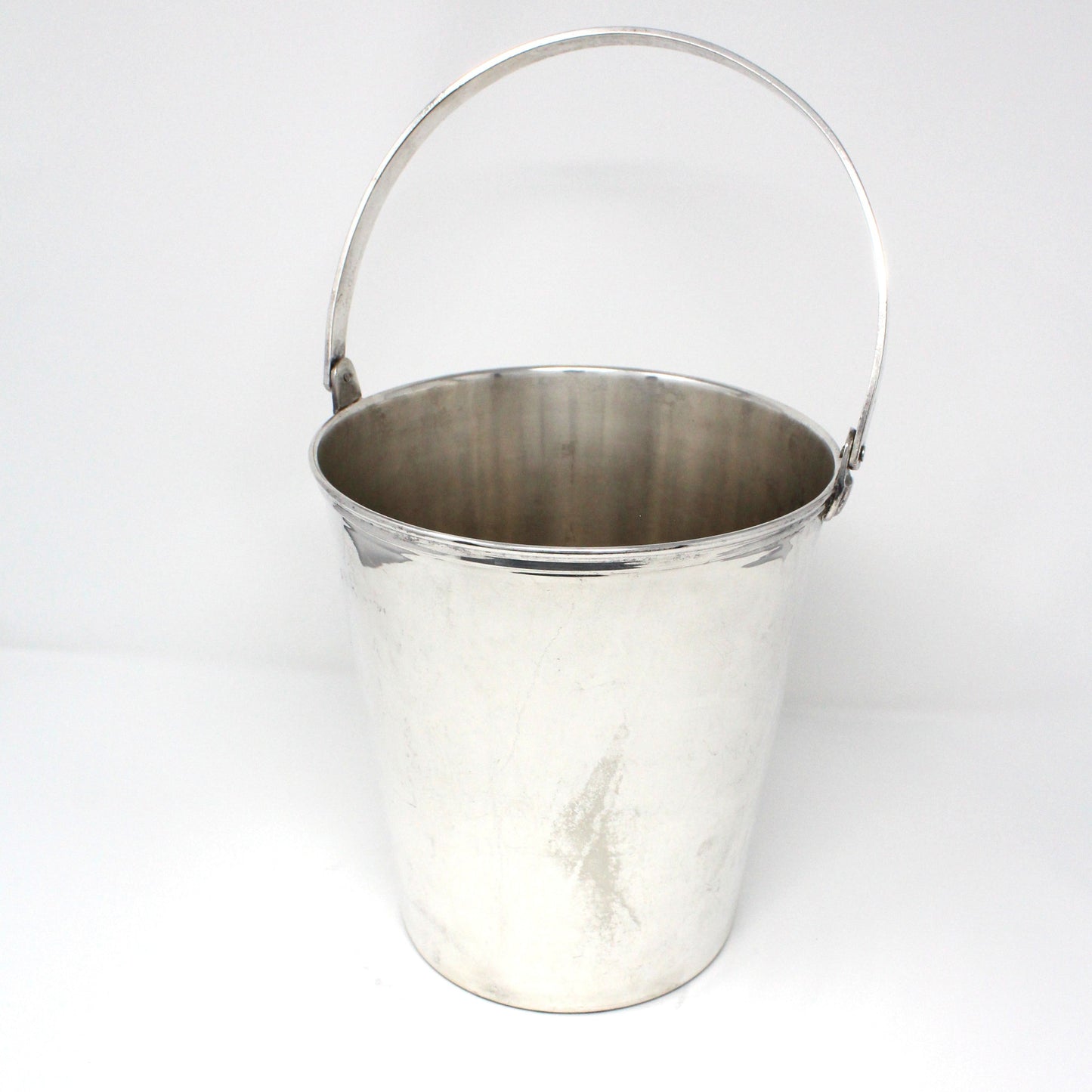 Ice Bucket, Champagne Bucket, Ice Pail, Hinged Handle & Ribbed Banding, Vintage