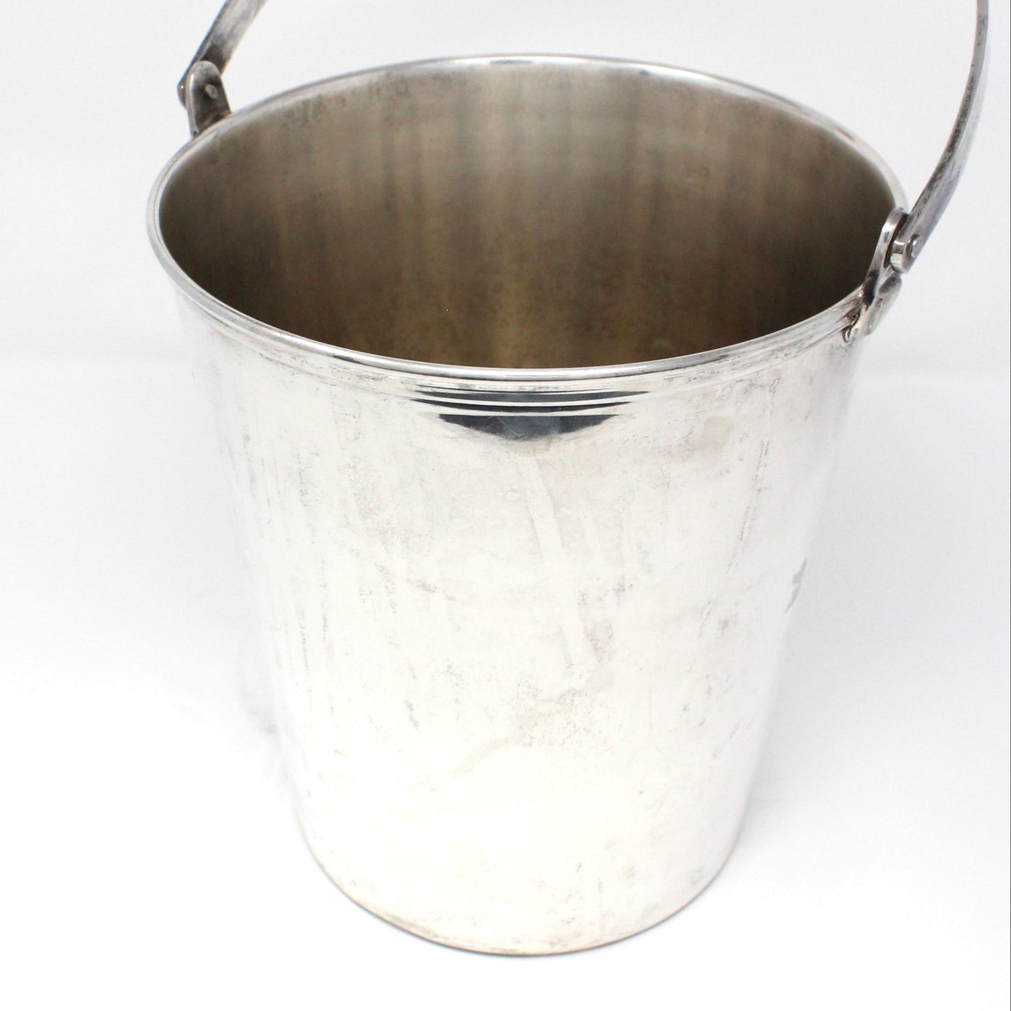 Ice Bucket, Champagne Bucket, Ice Pail, Hinged Handle & Ribbed Banding, Vintage