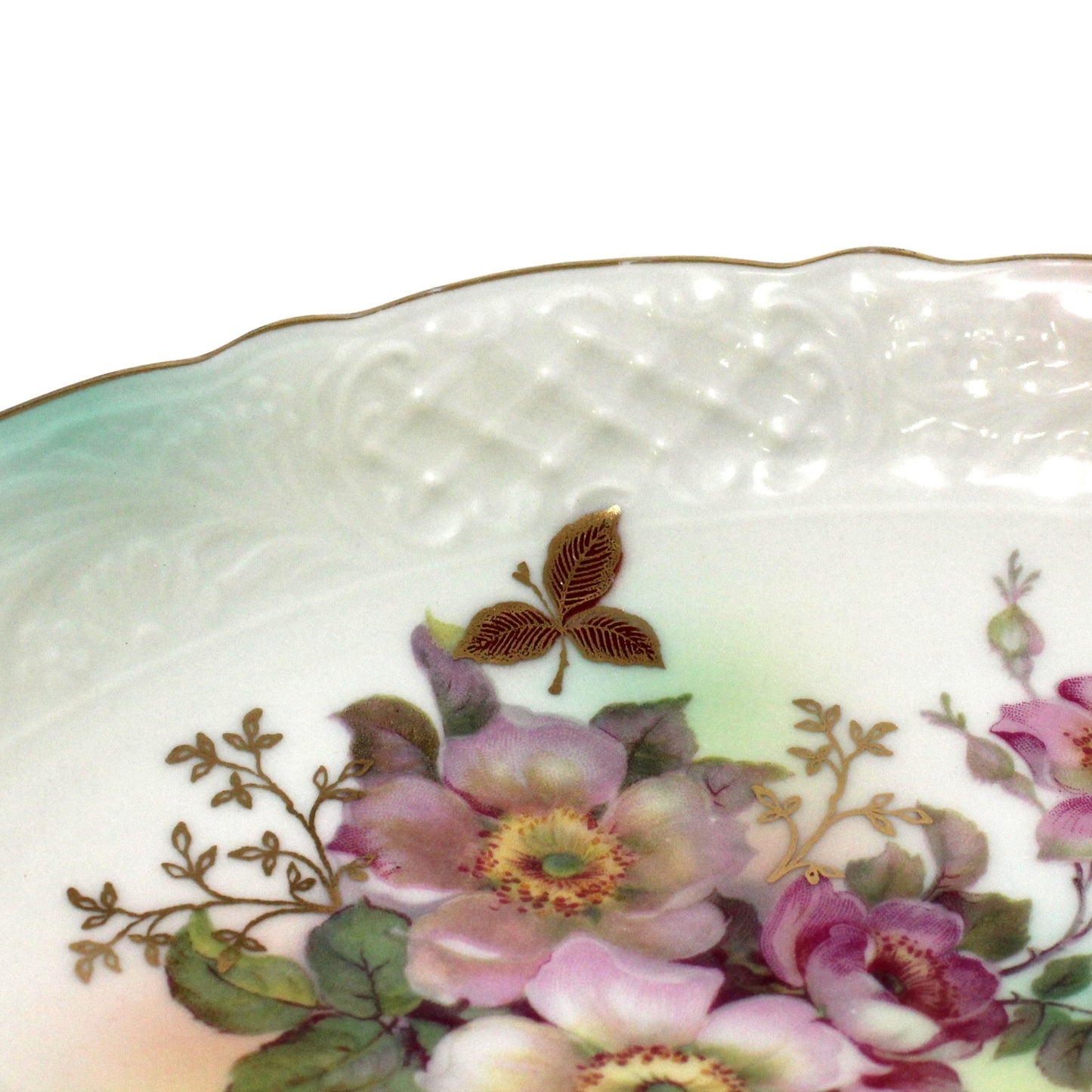 Dish, Schumann Arzberg, Oval Relish Dish, Wild Rose Blush Pattern, Embossed Porcelain, Germany, Vintage