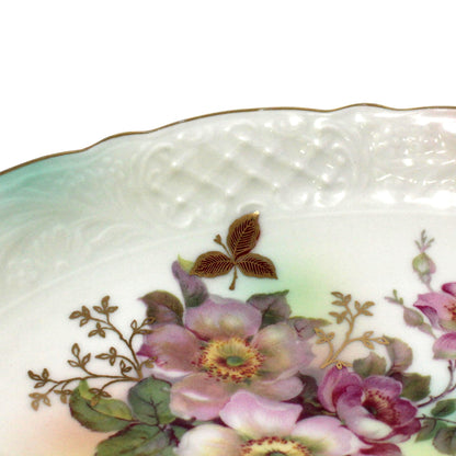 Dish, Schumann Arzberg, Oval Relish Dish, Wild Rose Blush Pattern, Embossed Porcelain, Germany, Vintage