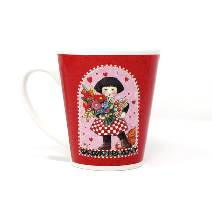 Mug, Mary Engelbreit, Coffee Mug, Girl with Flowers and Hearts, Galerie Brand, Ceramic, Vintage