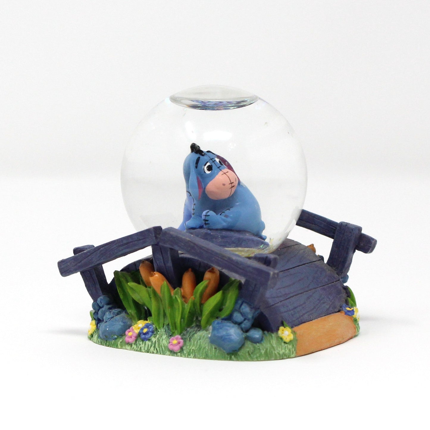 Snowglobe, Disney, Eeyore On Wooden Bridge With Flowers, Mini Snow Globe Collectible