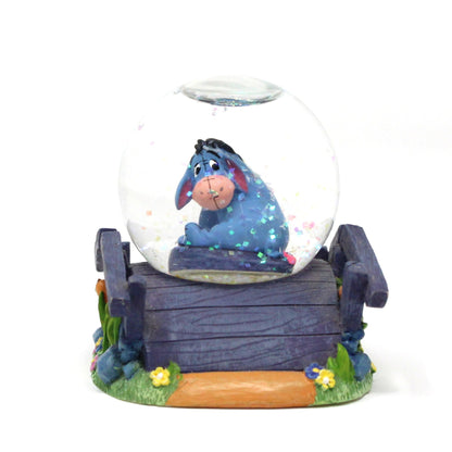 Snowglobe, Disney, Eeyore On Wooden Bridge With Flowers, Mini Snow Globe Collectible