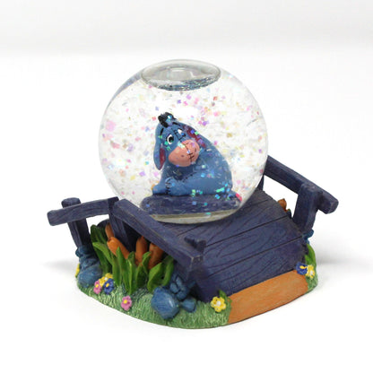 Snowglobe, Disney, Eeyore On Wooden Bridge With Flowers, Mini Snow Globe Collectible