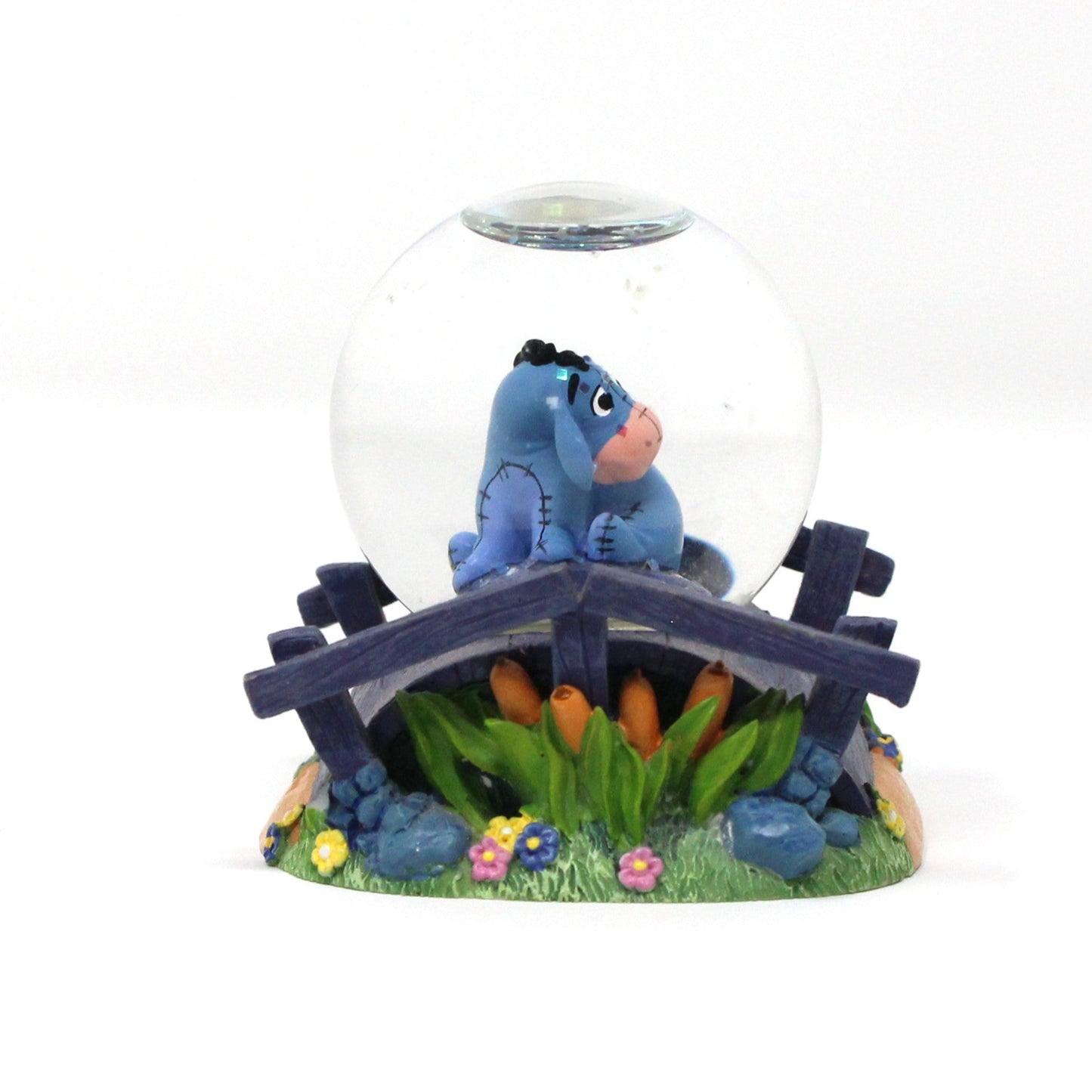 Snowglobe, Disney, Eeyore On Wooden Bridge With Flowers, Mini Snow Globe Collectible