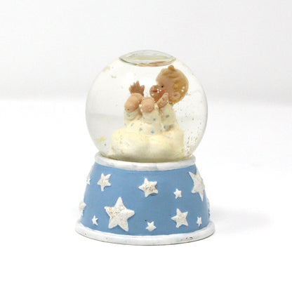 Snowglobe, Newborn Baby Mini Snow Globe with Blue & White Glitter Stars Base, Collectible, Vintage