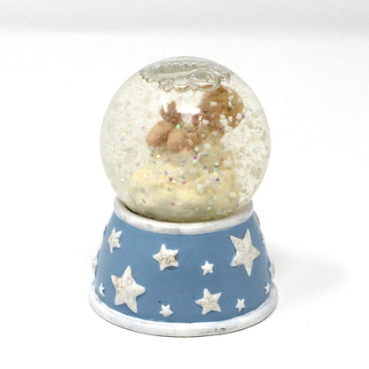 Snowglobe, Newborn Baby Mini Snow Globe with Blue & White Glitter Stars Base, Collectible, Vintage