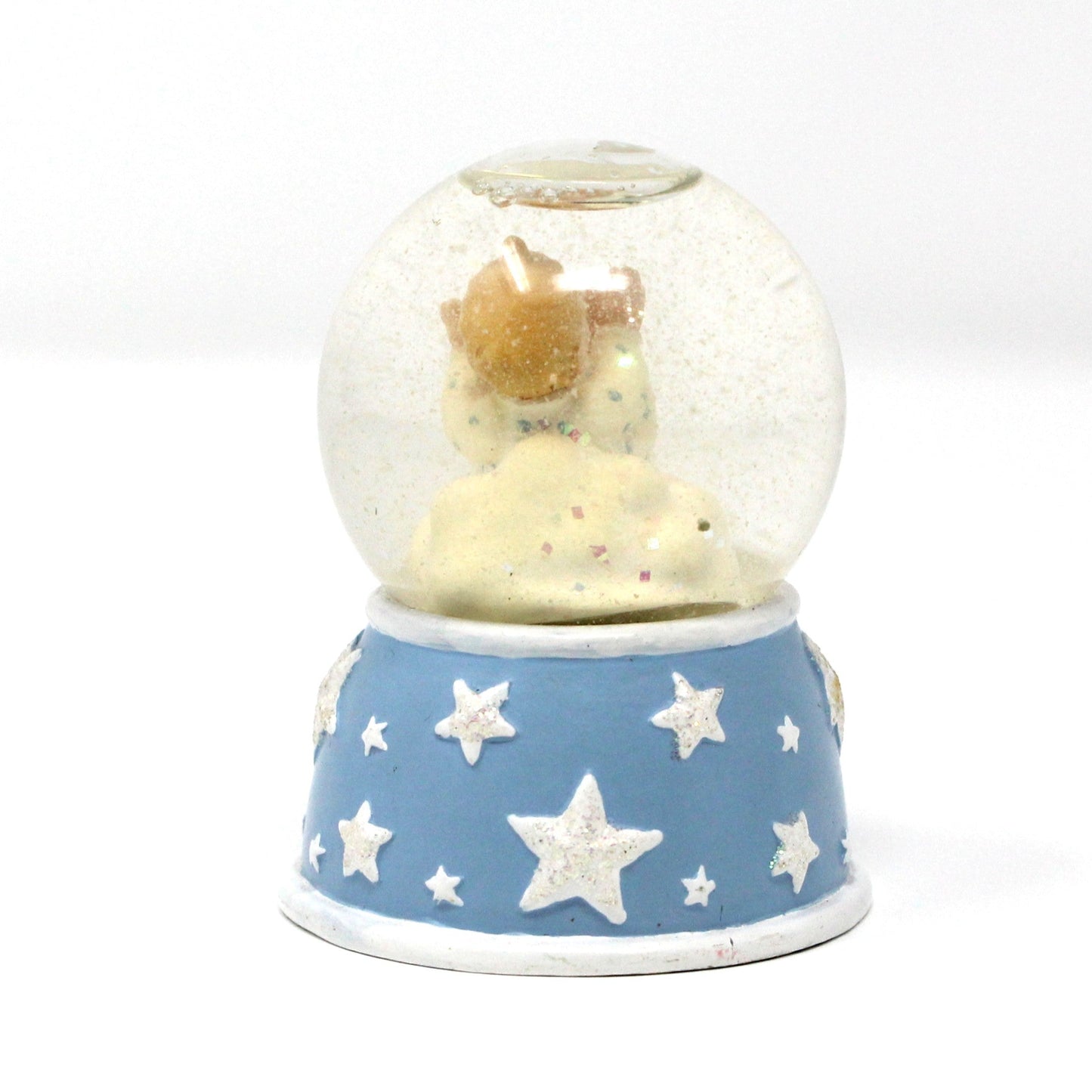 Snowglobe, Newborn Baby Mini Snow Globe with Blue & White Glitter Stars Base, Collectible, Vintage